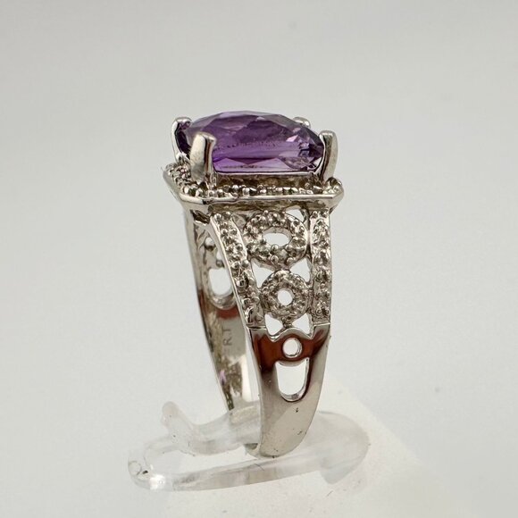 Beautiful Emerald Cut 2.25 Carat Amethyst Ring - Sterling w Diamond Accent Size - Picture 6 of 16